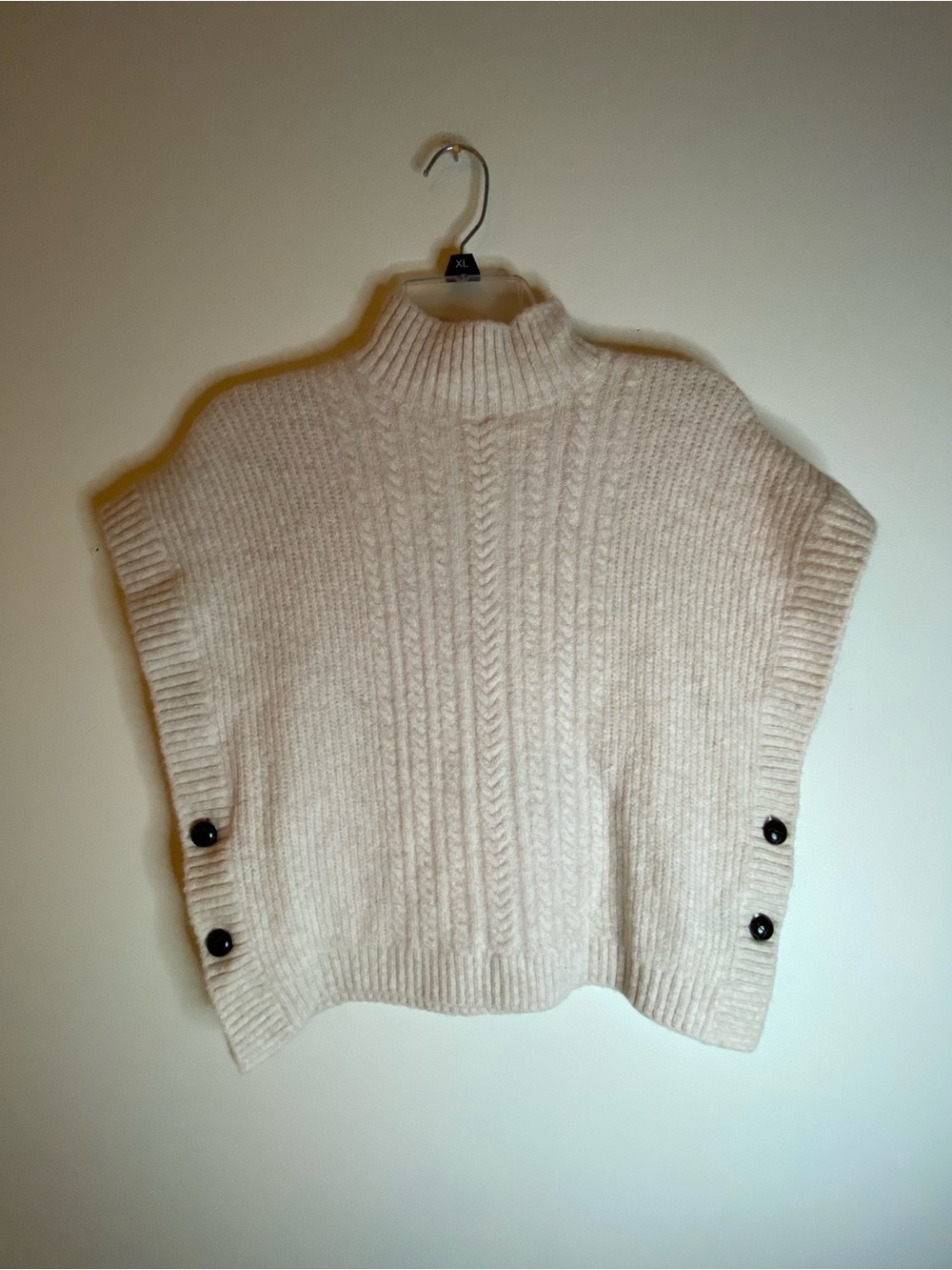 Cozy Cable-Knit Turtleneck Poncho - Cream